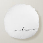 Black White Modern Script Girly Monogram Name Round Pillow<br><div class="desc">Black and White Simple Script Monogram Name Pouf Pillow. The pillow makes the perfect sweet 16 birthday,  wedding,  bridal shower,  baby shower or bachelorette party gift for someone decorating her room in rose gold.</div>