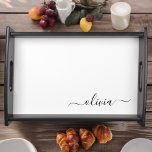 Black White Modern Script Girly Monogram Name Serving Tray<br><div class="desc">Black and White Simple Script Monogram Name Place Serving Tray. This makes the perfect graduation,  birthday,  wedding,  bridal shower,  anniversary,  baby shower or bachelorette party gift for someone that loves glam luxury and chic styles.</div>
