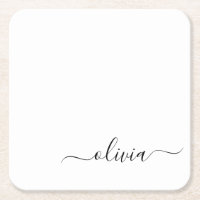 Black White Modern Script Girly Monogram Name