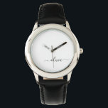 Black White Modern Script Girly Monogram Name Watch<br><div class="desc">Black and White Simple Script Monogram Name Watch. This makes the perfect sweet 16 birthday,  wedding,  bridal shower,  anniversary,  baby shower or bachelorette party gift for someone that loves glam luxury and chic styles.</div>