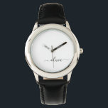 Black White Modern Script Girly Monogram Name Watch<br><div class="desc">Black and White Simple Script Monogram Name Watch. This makes the perfect sweet 16 birthday,  wedding,  bridal shower,  anniversary,  baby shower or bachelorette party gift for someone that loves glam luxury and chic styles.</div>