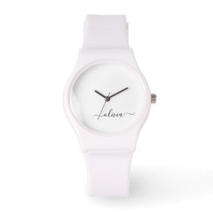 Black White Modern Script Girly Monogram Name Watch