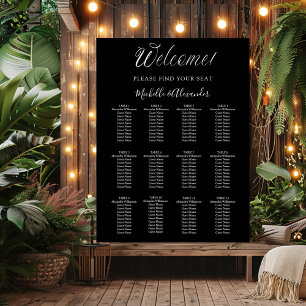 Black white modern script wedding seating chart