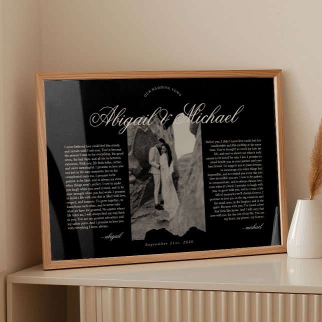 Black & White Modern Script  Wedding Vows w/ Photo Poster (Creator Uploaded)