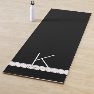 Black White Modern Simple Monogram Name Yoga Mat