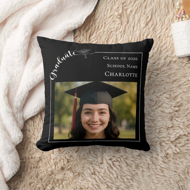 Black white modern simple photo Graduate Throw Pillow (Blanket)