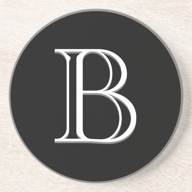Black White Modern Simple Stylish Letter Initial Coaster (Front)