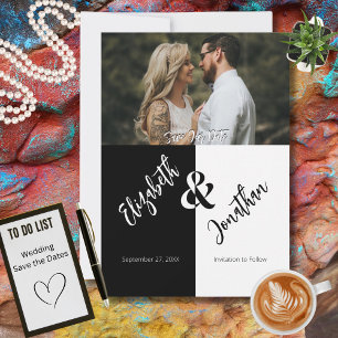 Black White Modern Simple Unique Fun Photo Wedding Save The Date