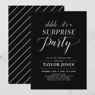 Black & White Modern Surprise Birthday Party Inv Invitation