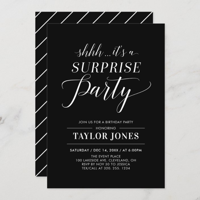 Black & White | Modern Surprise Birthday Party Inv Invitation | Zazzle.ca