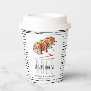 Black White Modern Sushi Adult Birthday Paper Cups