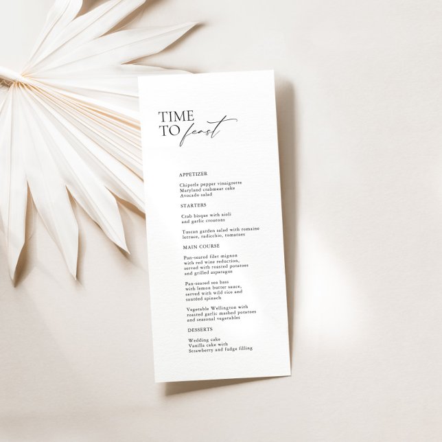 Black & White Modern "Time To Feast" Wedding Menu (Black & White Modern "Time To Feast" Wedding Menu)