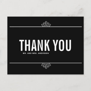 Black White Modern Typography Thank You Postcard