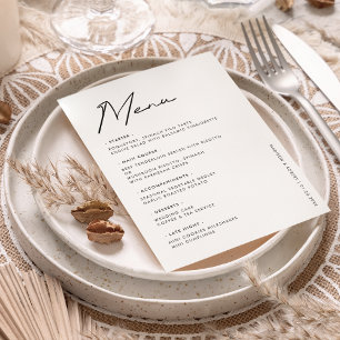 Black White Modern Typography Wedding Table Menu