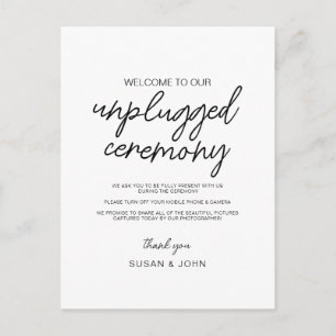 Black & White Modern Unplugged Wedding Sign  Postcard