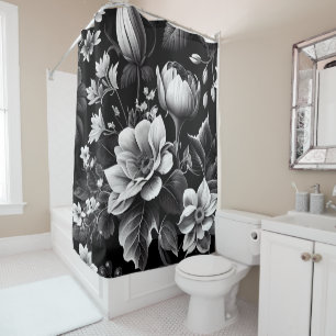 Black White Modern Vintage Botanical Floral 