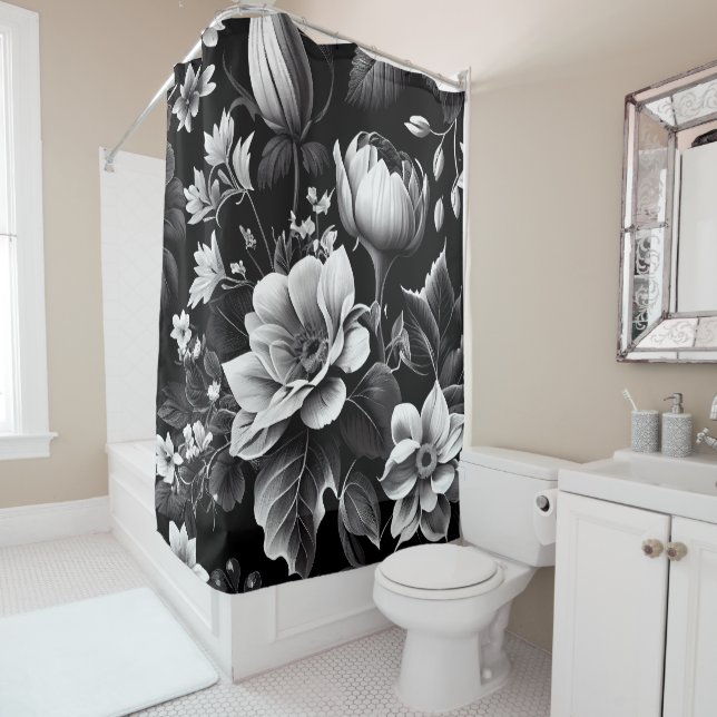 Black White Modern Vintage Botanical Floral  (In Situ)