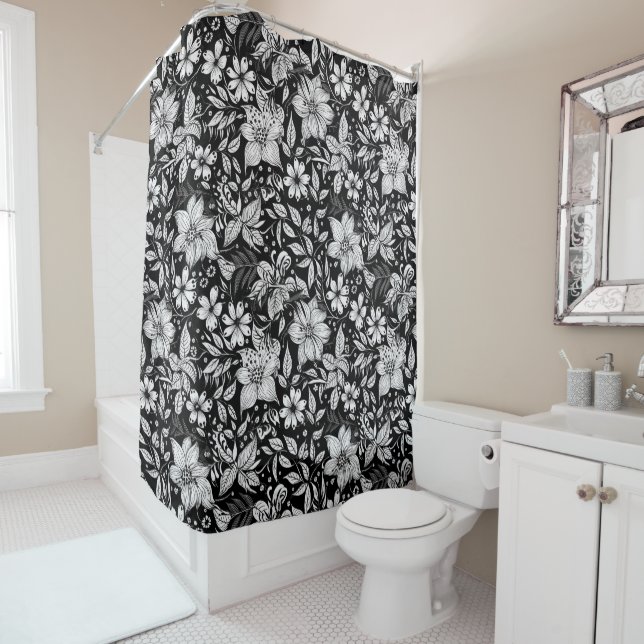 Black White Modern Vintage Botanical Floral (In Situ)
