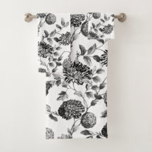 Black White Modern Vintage Botanical Floral Toile