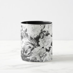 Black white modern watercolor country floral mug