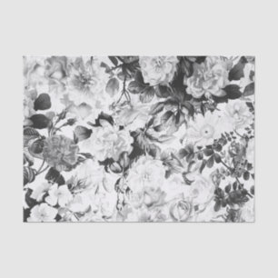 Black white modern watercolor country floral tissue paper