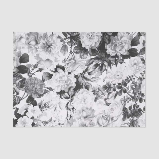 Black white modern watercolor country floral tissue paper (Front)