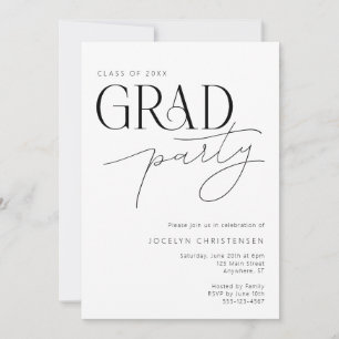 Black White Moderne Minimal Grad Party Invitation