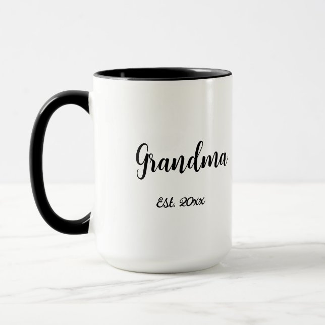 Black White Mom Established Year New Grandma Gift Mug (Left)