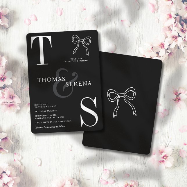 Black & White Monochrome Bold Chic Modern Bow Invitation (Creator Uploaded)