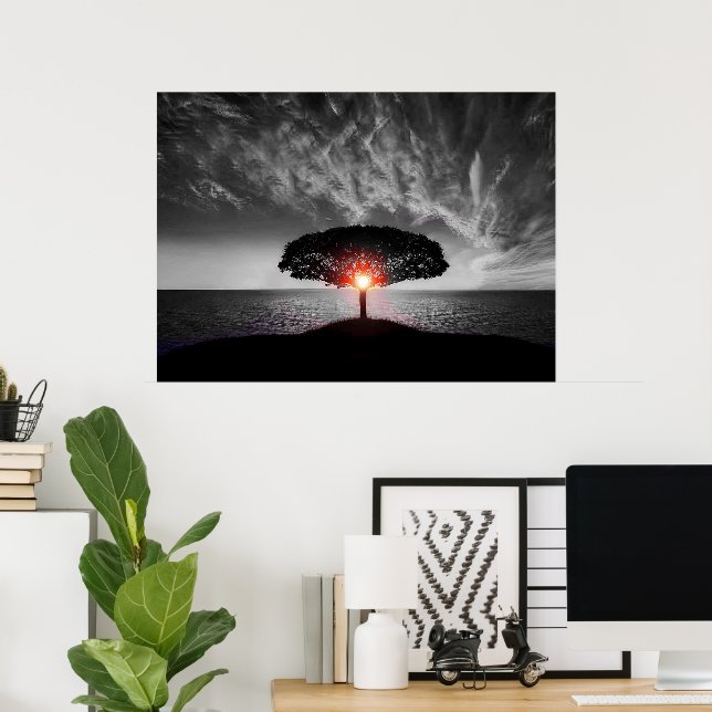 Black White Monochrome Sunset Sunrise Poster (Home Office)
