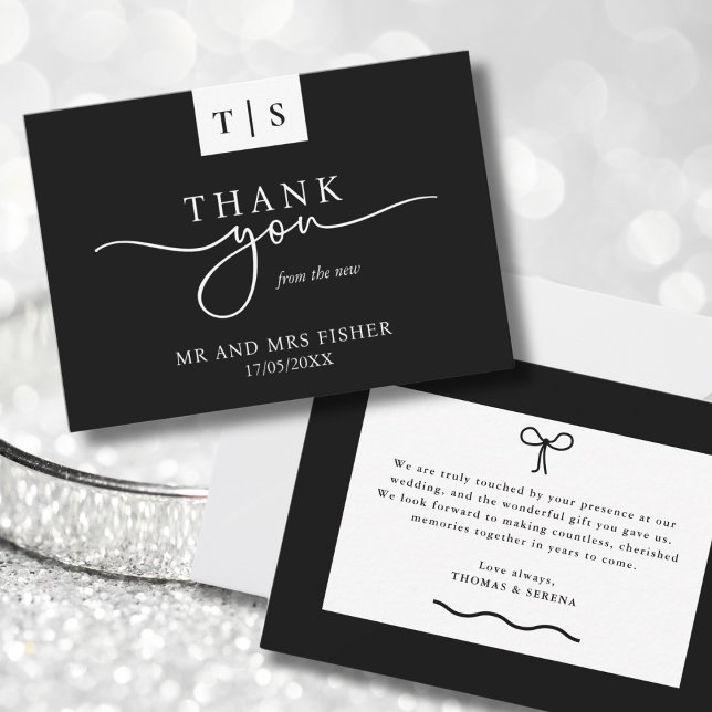 Black White Monochrome Thank You Wedding  Card (Creator Uploaded)