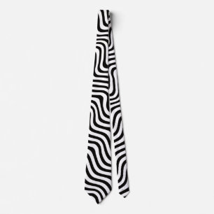 Black White Monochrome Wavy Striped Tie