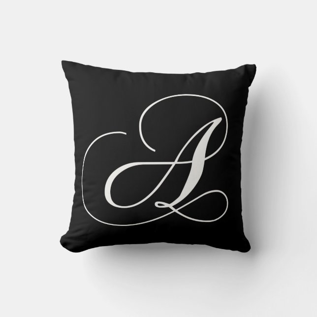 Black White Monogram A Designer Monogrammed Pillow (Front)
