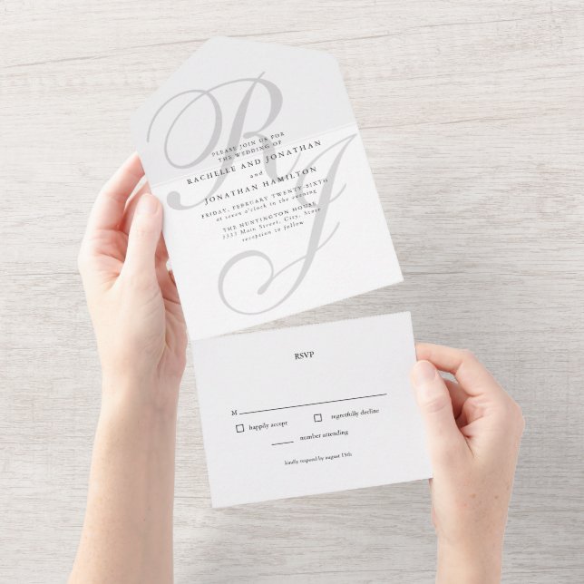 Black White Monogram All In One Wedding All In One Invitation (Tearaway)
