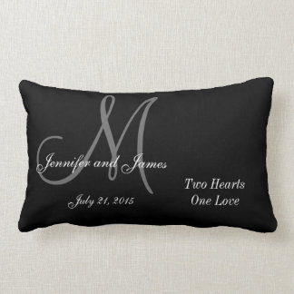 Black White Monogram and Wedding Saying Pillow