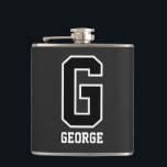 Black White Monogram | Bold Modern Sporty Hip Flask<br><div class="desc">Bold and stylish,  this custom monogram flask makes the perfect gift for him. Fully customizable—personalize initials,  colours,  and background for a sleek and unique design. Great for celebrations,  groomsmen gifts,  or everyday use. Personalize his flask today!</div>
