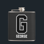 Black White Monogram | Bold Modern Sporty Hip Flask<br><div class="desc">Bold and stylish,  this custom monogram flask makes the perfect gift for him. Fully customizable—personalize initials,  colours,  and background for a sleek and unique design. Great for celebrations,  groomsmen gifts,  or everyday use. Personalize his flask today!</div>