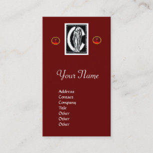 BLACK WHITE MONOGRAM C LETTER,RED RUBY GEMSTONES BUSINESS CARD