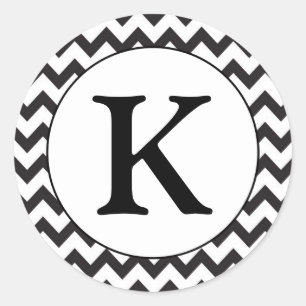 Black & White Monogram Chevron Classic Round Sticker