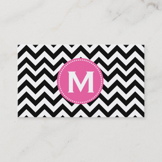 Black White Monogram Chevron Pattern Business Card (Front)