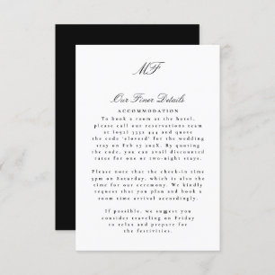Black White Monogram Classic Wedding Details Info Enclosure Card