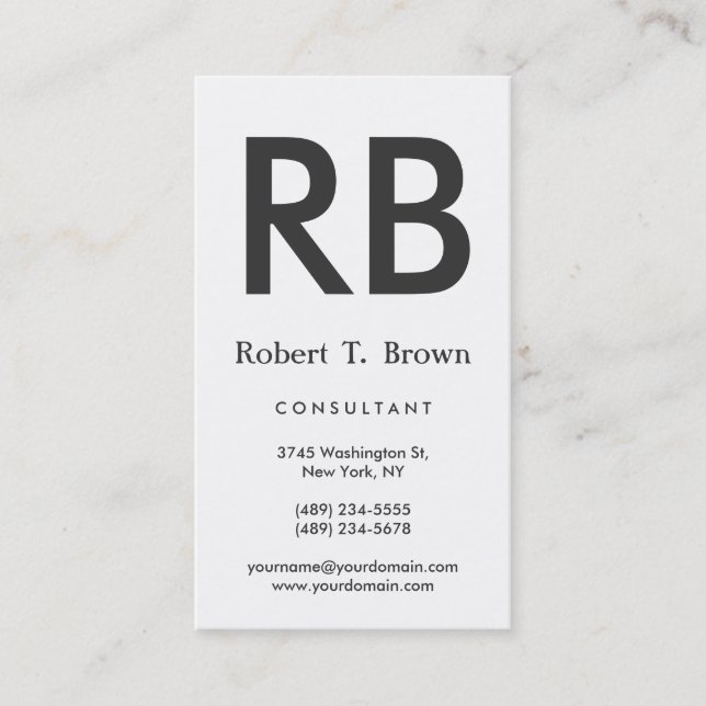 Black White Monogram Consultant Business Card (Front)