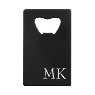 Black White Monogram  Credit Card Bottle Opener
