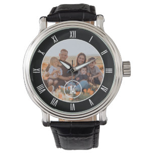 Black White Monogram Custom Photo Watch