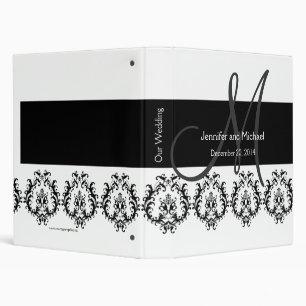 Black White Monogram Damask Wedding Planner Binder