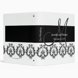 Black White Monogram Damask Wedding Planner Binder
