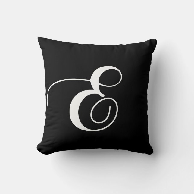 Black White Monogram E Designer Monogrammed Pillow (Front)