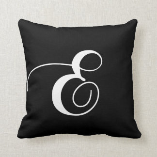 Black White Monogram E Designer Monogrammed Pillow