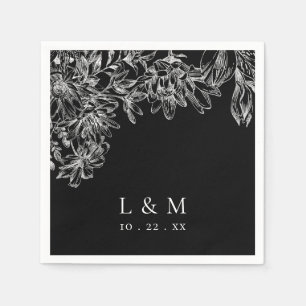 Black White Monogram Floral Wedding Napkins