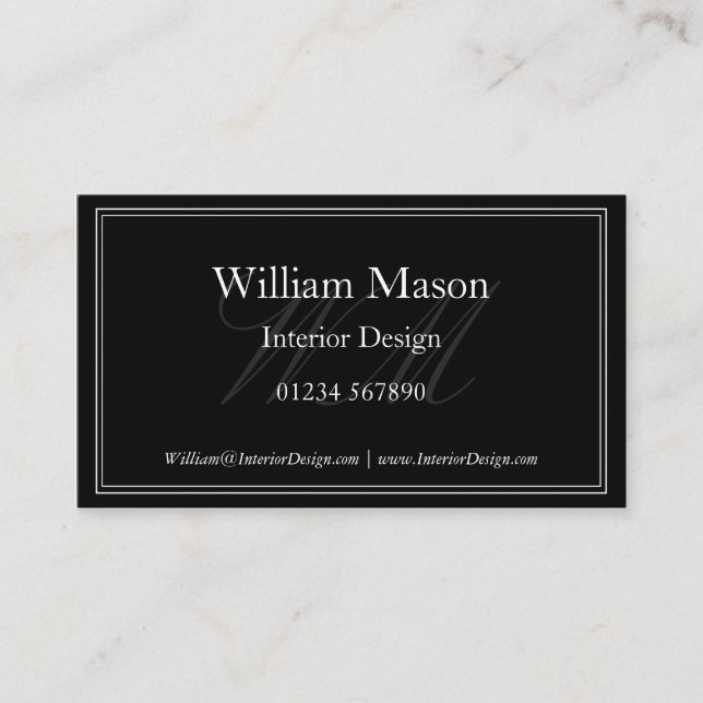 Black & White Monogram Framed Business Card (Front)